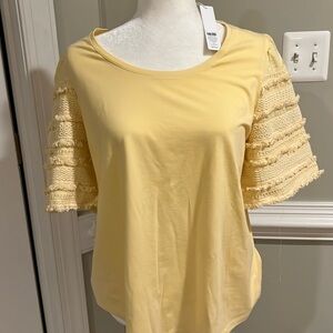 Chicos Tier Sleeve Fringe Tee, NWT